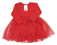 Nové - Červené bavlněno/tylové šaty s třpytkami H&M