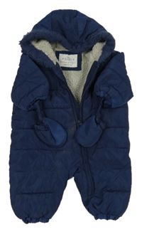 Tmavomodrá šušťáková zimná kombinéza s kapucí + rukavice M&S