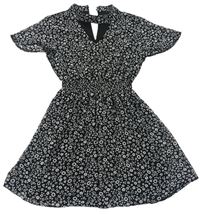 Čierno-sivé kvetované šifónové šaty New Look