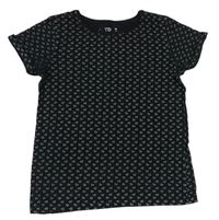 Čierne vzorované tričko so srdiečkami Yd.