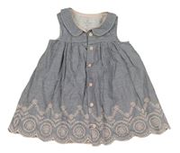 Čierno-biele pruhované prepínaci šaty s výšivami a golierikom zn. Mothercare