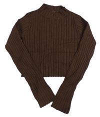 Hnedé rebrované pletené crop tričko H&M