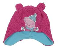 Malinová huňatá čepice s Peppa pig 