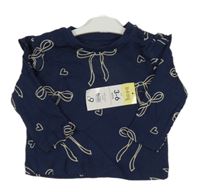 Nové - tmavomodré rebrované tričko s mašľami zn. Matalan