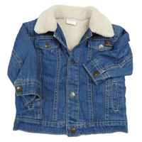 Modrá riflová zateplená bunda s huňatým límečkem F&F