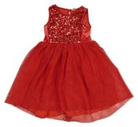 Červené sametové/tylové slavnostní šaty s flitry Pep&Co