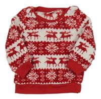 Bielo-červené vianočné plyšové pyžamové tričko