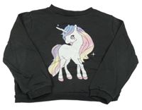 Tmavosivá crop mikina s jednorožcom H&M