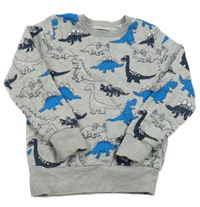 Sivá mikina s modrymi dinosaurami C&A
