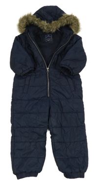 Tmavomodrá šusťáková zimní kombinéza s kapucí Tu