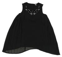 Čierna šifónová šatová tunika s kamienkami Tu