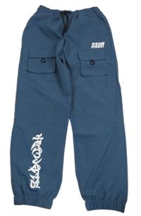 Tmavomodré ľahké nohavice s nápisom