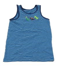 Tmavomodro-sivé pruhované tielko s dinosaurami C&A