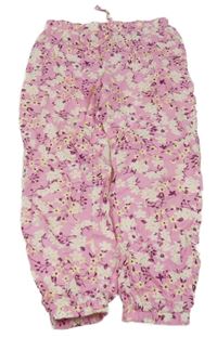 Ružovo-biele kvetované ľahké nohavice Alive