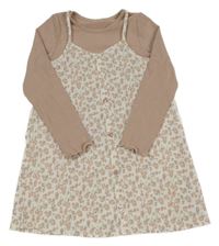 Béžovo-biele kvetované šaty s všitým trikem