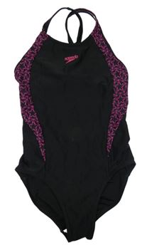 Černo-růžové jednodílné plavky s logem speedo