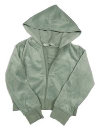 Zelená zamatová crop prepínaci mikina s kapucňou H&M