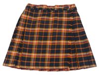Tmavomodro-oranžovo-ružová kockovaná sukňa