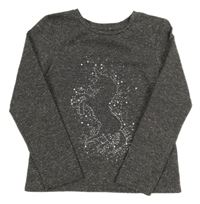 Šedo-stříbrné třpytivé triko s jednorožcem z kamínků Primark