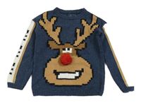 Tmavomodrý sveter so sobom a 3D brmbolcom zn. Next