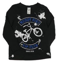 Černé triko s kolem a nápisy a fleky C&A