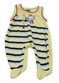 Žluto-modré pruhované sametové dupačky so slonom Topolino