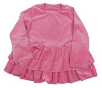 Ružová plyšová šatová mikina s mašlou