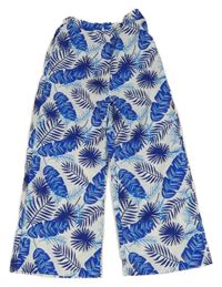 Bielo-modré kvetované palazzo nohavice Shein