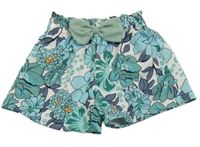 Bílo-zelené květované kraťasy s mašlí 
