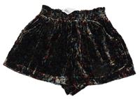 Nové - Čierno-farebné kvetované zamatové kraťasy Next