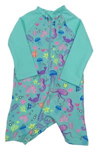 Světlemodrý UV overal s podmořským světem 