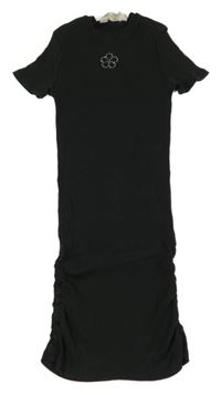 Antracitové rebrované šaty s květem z kamínků H&M