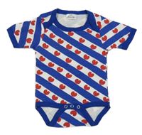 Bílo-tmavomodro-červené pruhované body se srdíčky 