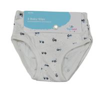 Nové - 3set - 3x Bílo-tmavomodré slipy s traktory Topomini