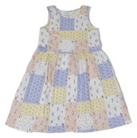 Bielo-ružovo-modro-žlté kvetované patchworkové šaty H&M