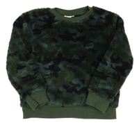 Modro-kaki-čierna army chlpatá mikina
