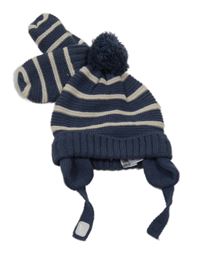 Nové - 2set - Šedomodro-bílá pruhovaná čepice s bambulí + rukavice M&S