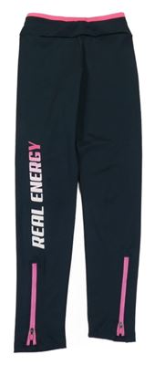 Tmavomodro-neonově růžové sportovní legíny s nápisem Zara