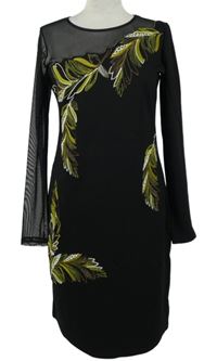 Dámské černé šaty s tylovým rukávem a výšivkou Next 