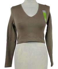 Nové - Dámské hnědé elastické crop triko Primark 