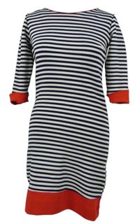 Dámské bílo-tmavomodro-červené pruhované šaty 
