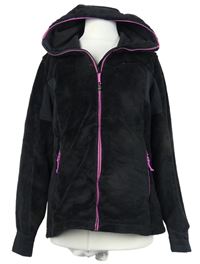 Dámska čierna chlpatá športová funkčná bunda s kapucňou Decathlon