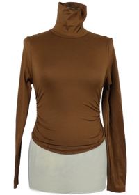 Nové - Dámske hnedé crop tričko s rolákom Shein