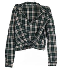 Dámská tmavozeleno-bílo-červená kostkovaná crop halenka Bershka 