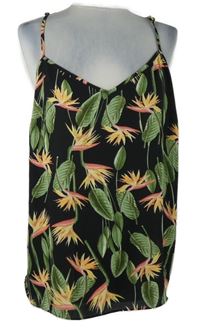 Dámský černý květovaný volný top Primark 