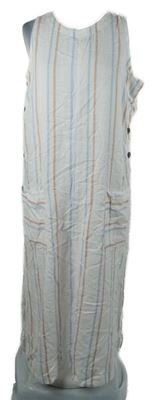 Dámské bílo-modro-oranžové pruhované lněné midi šaty M&S