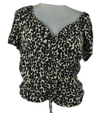 Dámská černo-béžová vzorovaná crop halenka se stahováním H&M