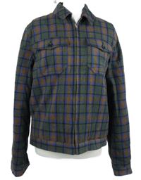 Pánska kaki-modro-béžová kockovaná vlnená lehce zateplená bunda Asos