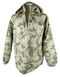 Pánská šedo-bílá army plátěná bunda s kapucí 