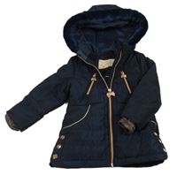 Tmavomodrá šusťáková zimní bunda s kapucí Baker